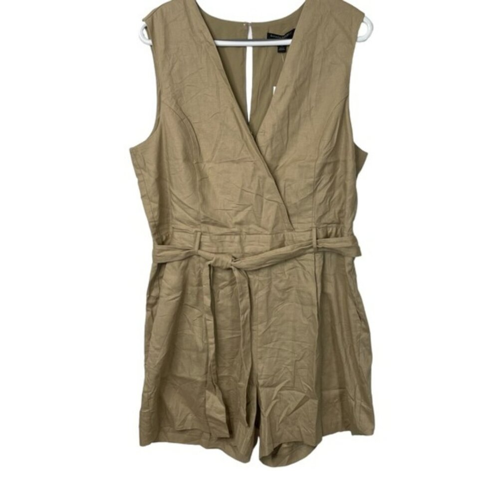 NWT Banana Republic Tan Linen Romper Short Safari Style Stretch V-Neck Size 14